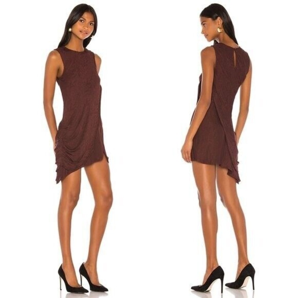 NWT L'Academie The Grazielle Mini Dress Burgundy Medium Paisley Satin Draped - Picture 2 of 7